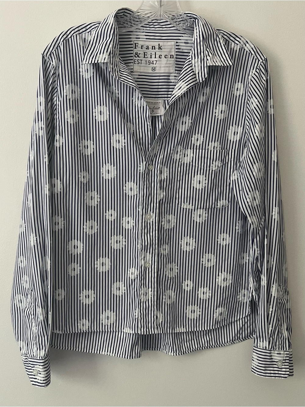 Frank & Eileen Silvio Blue Stripe Floral 100% Cotton Button Up Shirt Medium